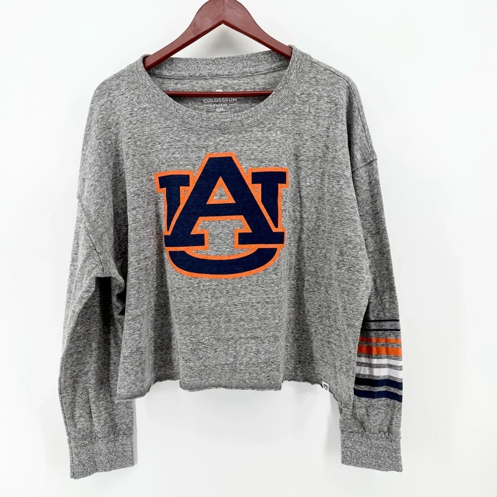 Auburn Tigers Colosseum Women’s XXL Cropped Long Sleeve Top Gray Heather Plus Sz - Picture 2 of 6